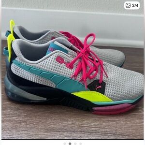 Puma Gray Sneakers with Pink and Teal Accents